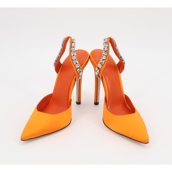 Aminah Abdul Jillil Soleil Women Slingback Rhinestone Stillet Orange Satin Sz 6M - Picture 2 of 10